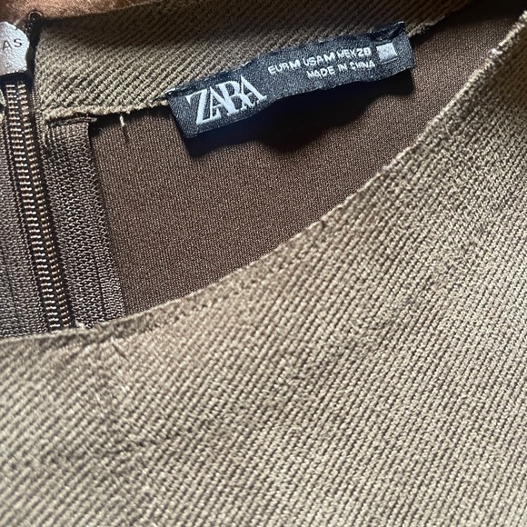 Zara back zip front mod pocket deep muscle sleeveless khaki mini dress pinafore - Picture 6 of 11